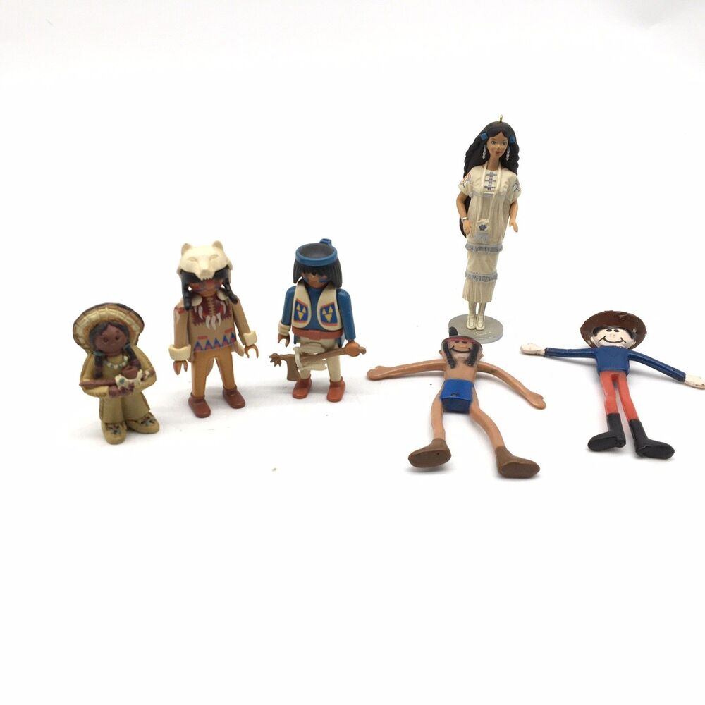 Vtg Small Native American Toy Figures Playmobil, Barbie, Bendy Buds Indians Lot